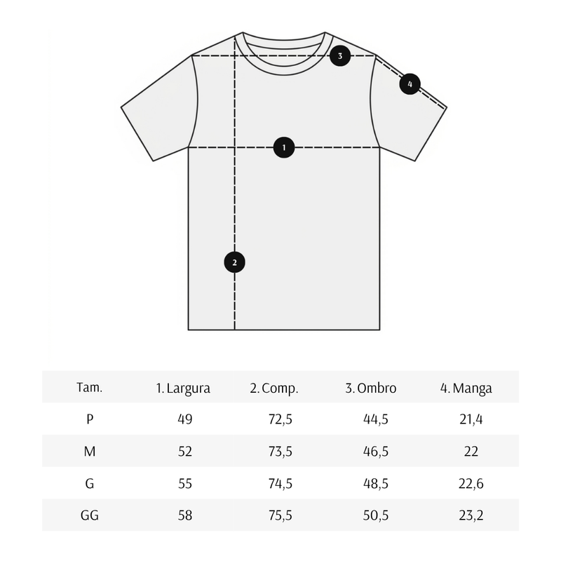 Size chart for Camiseta Azul-Marinho Leve com Logo Bordado
