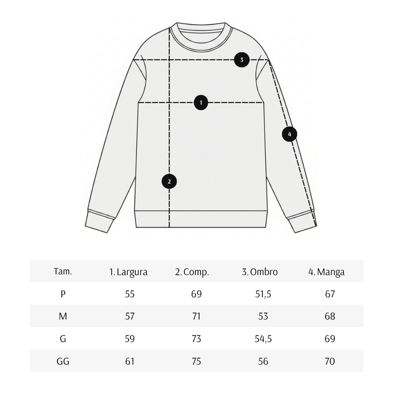 Size chart for Moletom Preto com Assinatura Bordada
